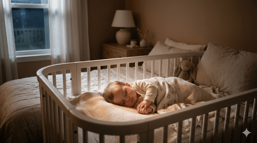 Mother comforting her infant to help your baby sleep through the night