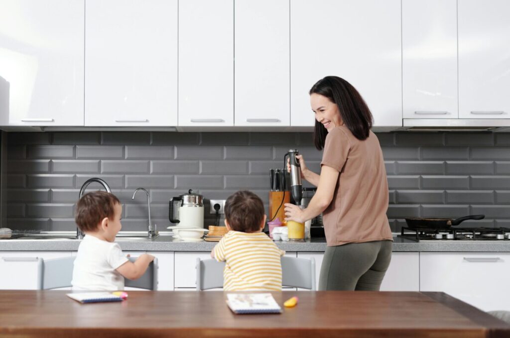 A mother fulfilling her role in the division of responsibility by providing a balanced meal
