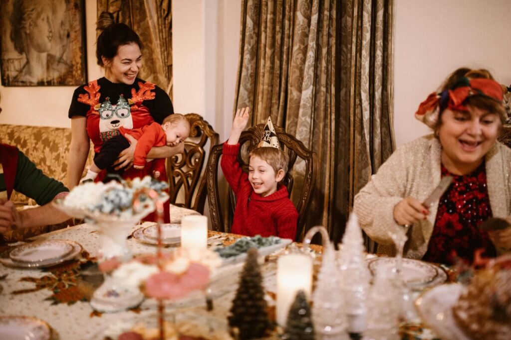 A peaceful family dinner showing the result of using division of responsibility strategies