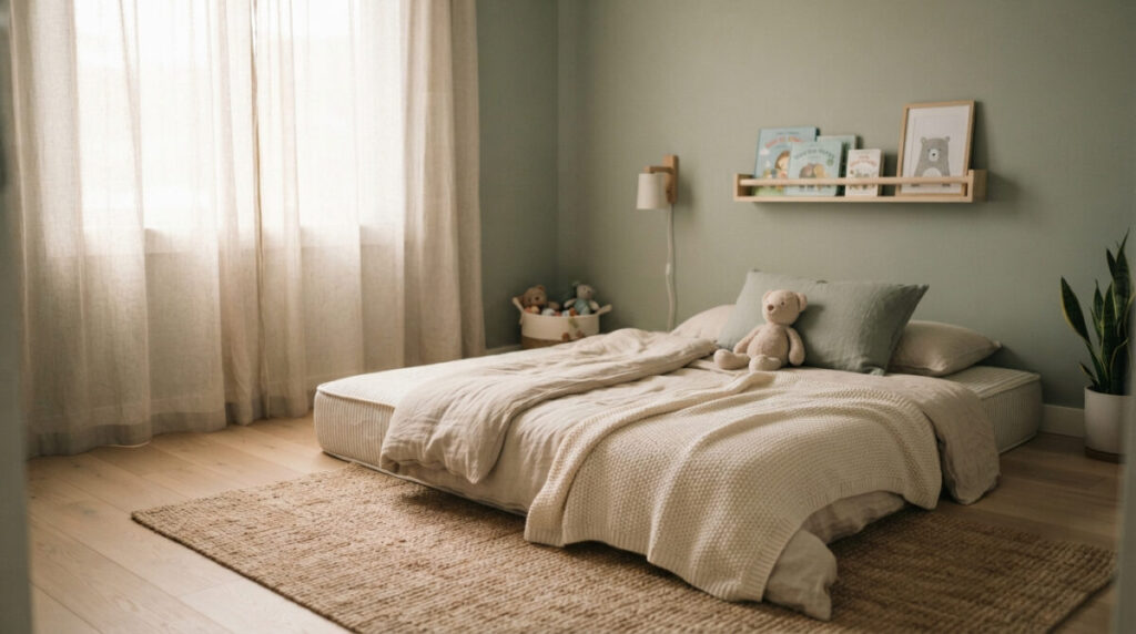 A safe mattress on the floor setup ideal for a smooth toddler bed transition.