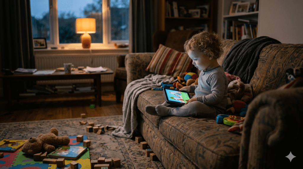 Toddler in the overtired trap due to screen time guilt triggers