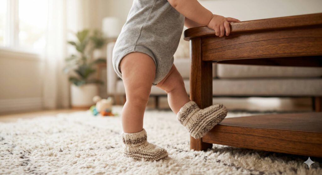 A detailed close-up of a baby's active brain development and nerve connections during hands-on exploration of diverse sensory play ideas for babies, featuring pasta, stones, and felt balls.