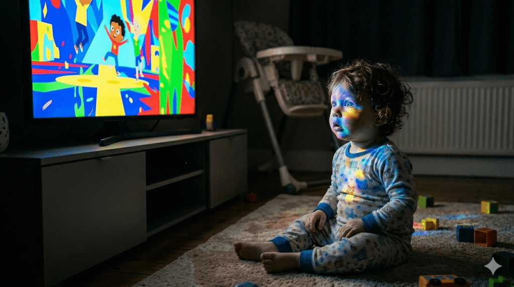 Toddler experiencing sensory overload and screen time guilt symptoms