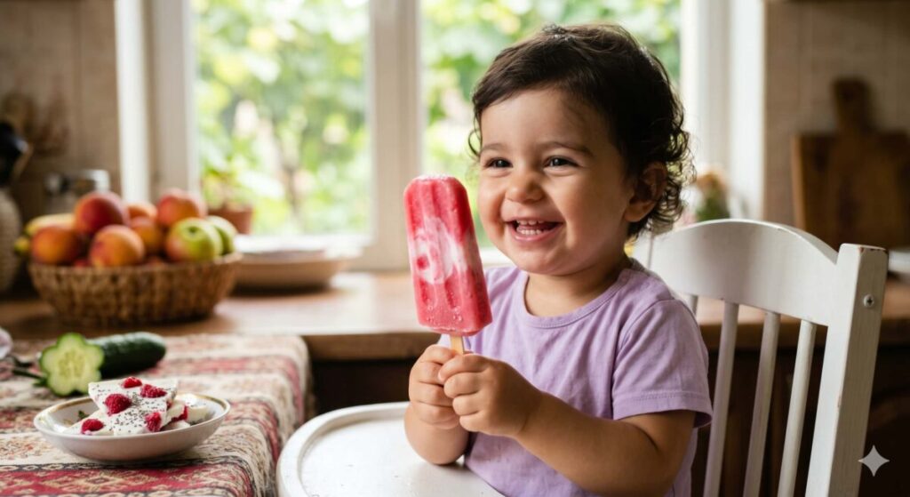 Genius high-calorie baby food and refreshing summer snacks for picky toddlers on a wooden table