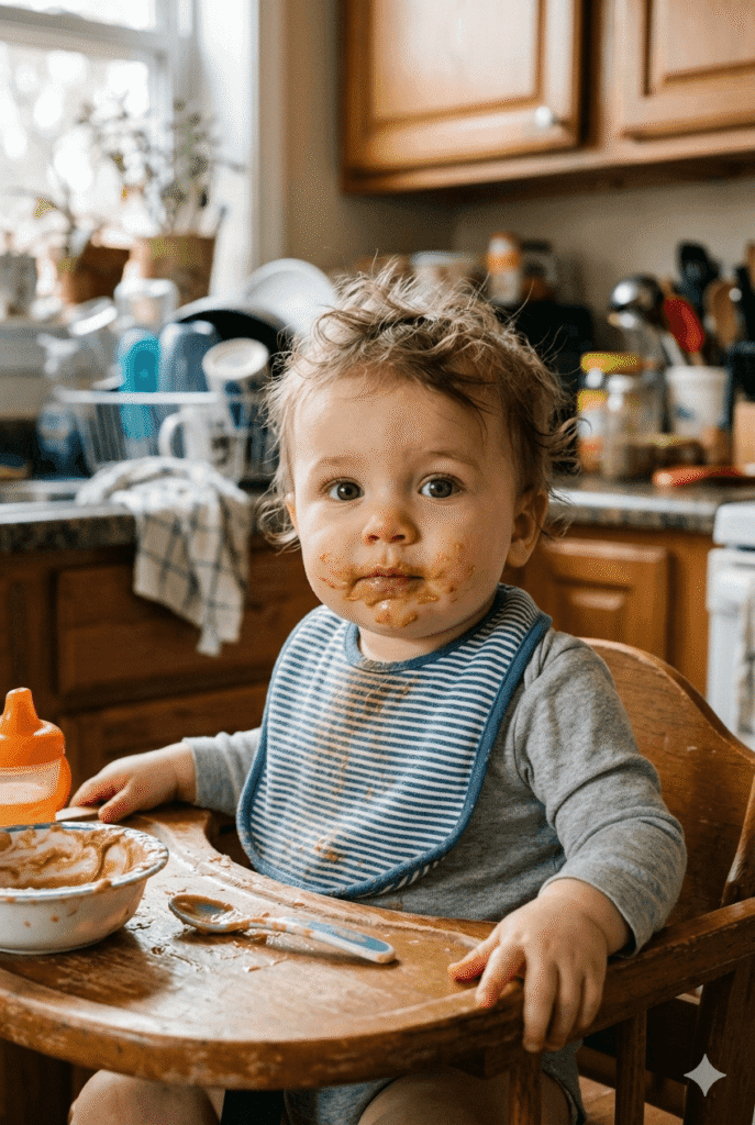 Mother safely introducing allergens to babies with a small spoon
