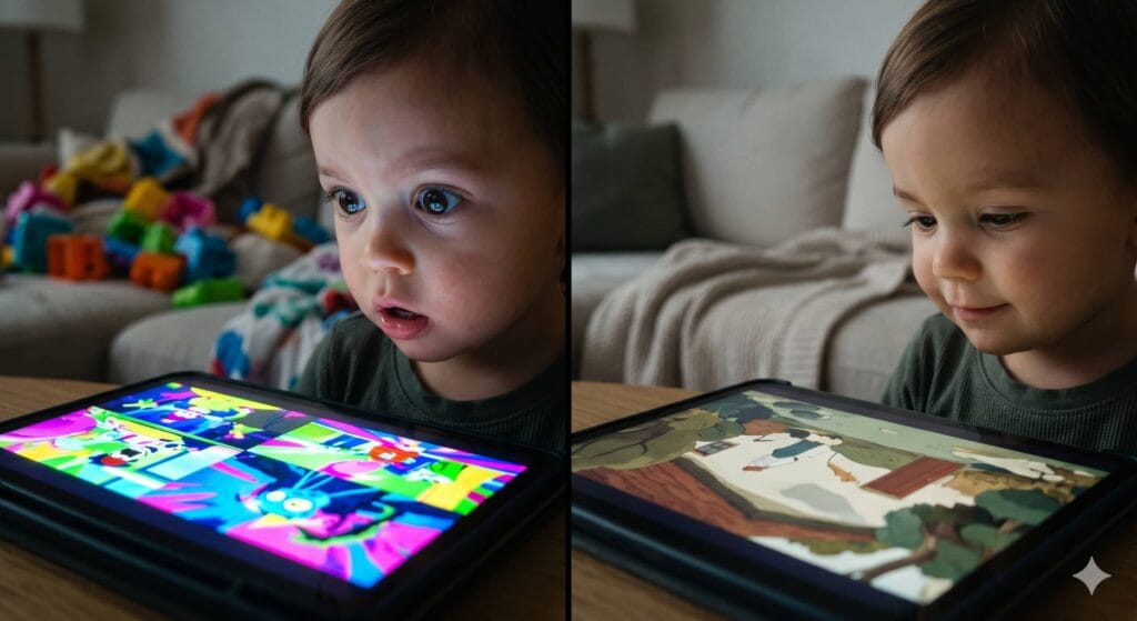 comparison of low stimulation vs high stimulation shows for toddlers