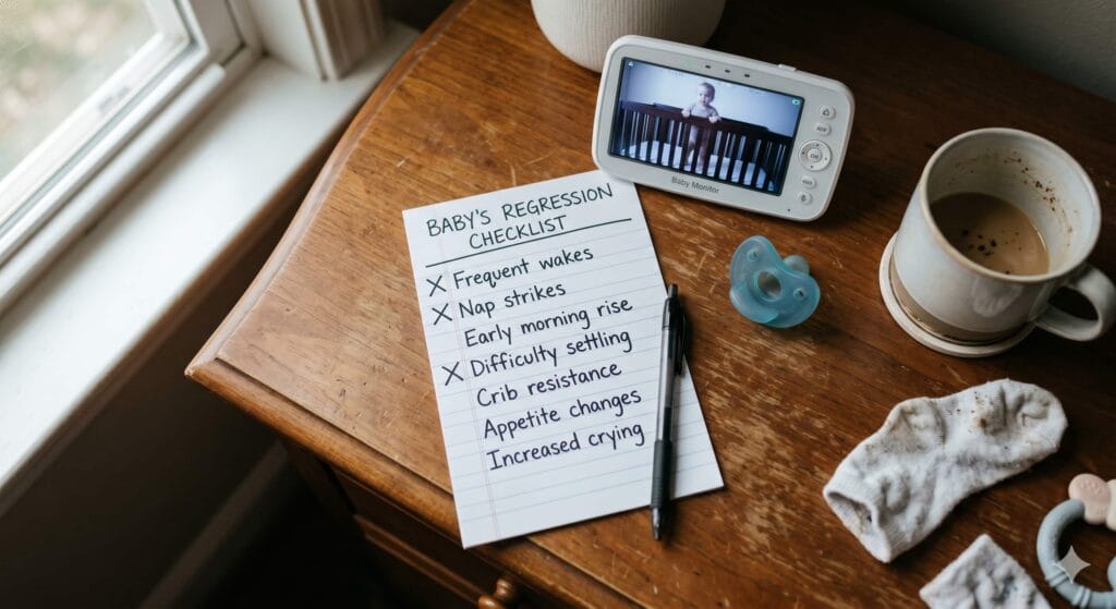 Alt Text: A toddler sleep regression checklist and baby monitor, helping parents identify symptoms of the 18-month sleep regression.