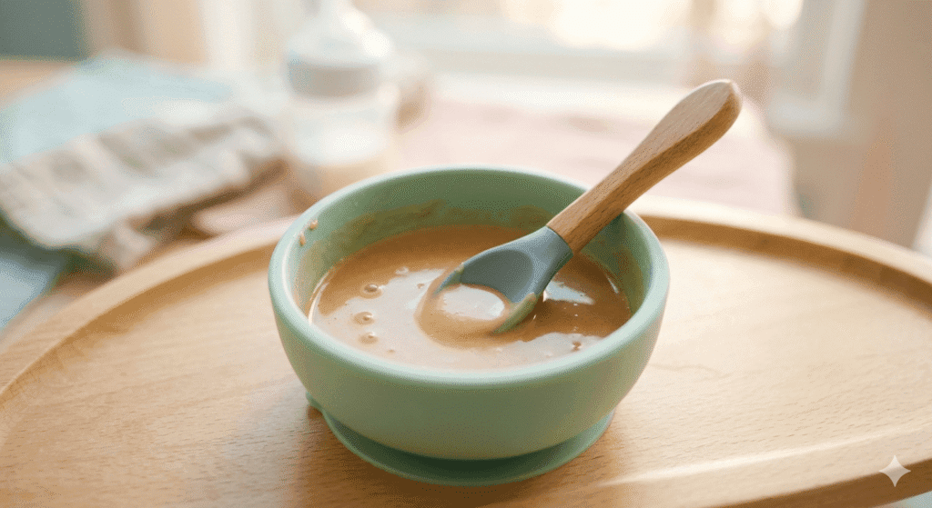 Safe peanut butter texture for introducing allergens to infant