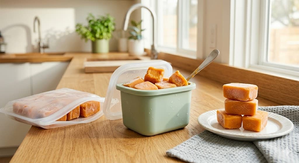 How to implement the orange brick strategy for storing sweet potato puree for baby