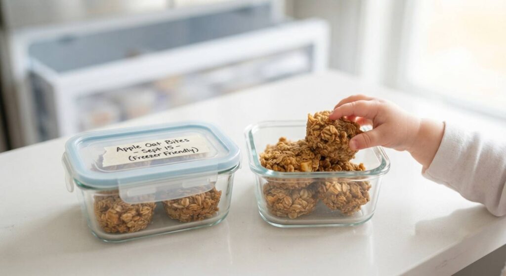 Delicious homemade Apple Oat Breakfast Bites served on a plate, featuring a soft and nutritious texture perfect for baby-led weaning.